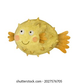 Cute Watercolor Cartoon Fish Hedgehog Isolated Stock Illustration ...