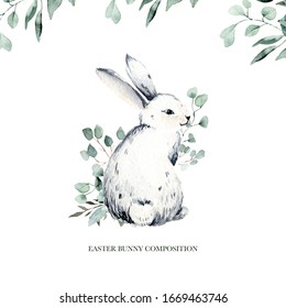 Cute watercolor easter bunny collection