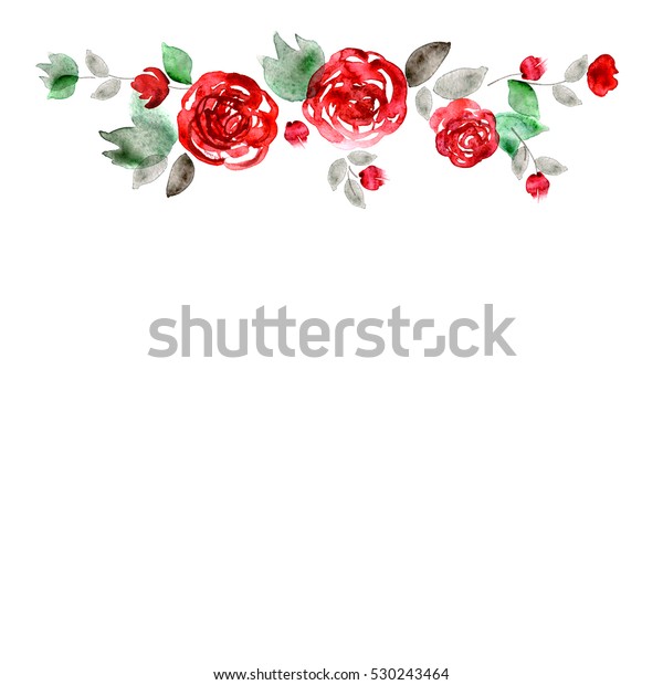 かわいい水彩の花枠 赤いバラの背景 招待 ウエディングカード バースデーカード のイラスト素材
