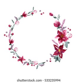 Cute watercolor flower frame. Invitation. Wedding card. Birthday card.