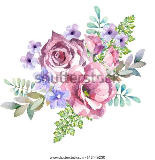Cute Watercolor Flowers Bouquet Stock Illustration 648446230 | Shutterstock