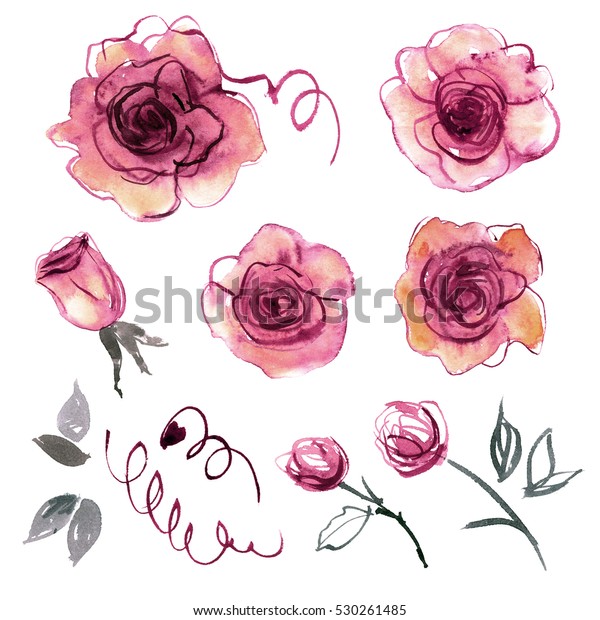 Cute Watercolor Hand Painted Flower Elements Stock Illustration ...