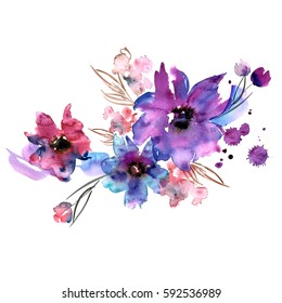 Frische Aquarellfarben, handgemalte Blumen. Einladung. Hochzeitskarte. Geburtskarte.