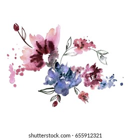 Frische Aquarellfarben, handgemalte Blumen. Einladung. Hochzeitskarte. Geburtstagskarte