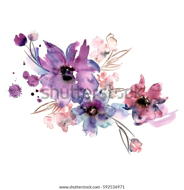 Frische Aquarellfarben Handgemalte Blumen Einladung Hochzeitskarte Stockillustration