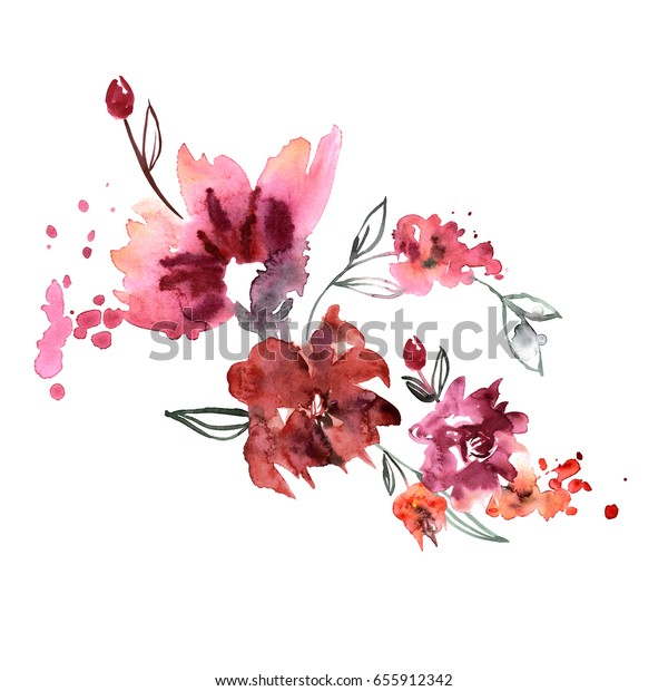 Frische Aquarellfarben Handgemalte Blumen Einladung Hochzeitskarte Stockillustration