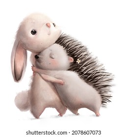 Cute Watercolor Hugs - Hare And Hedgehog