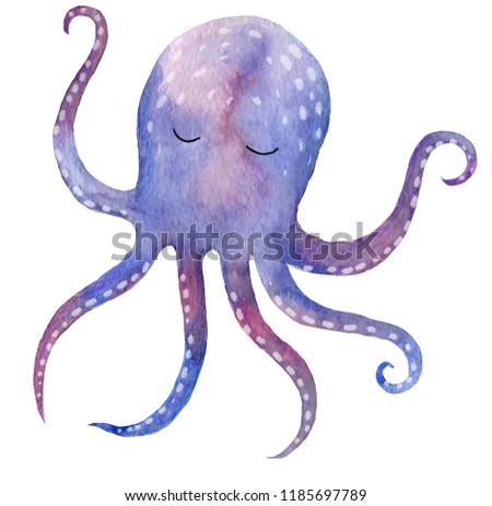 
Cute watercolor ocean octopus on the isolated white background. 