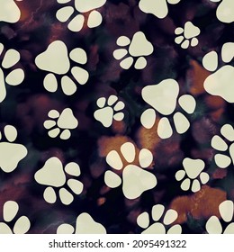 Cute Watercolor Paw Print Seamless Pattern