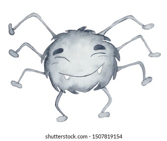 Cute Watercolor Spider Cartoon Hand Drawn Illustration