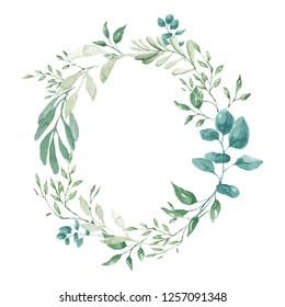 水彩の葉とベリーロマンチックな花輪 ビンテージの丸枠 田舎風の花輪 白い背景に植物イラスト のイラスト素材 Shutterstock