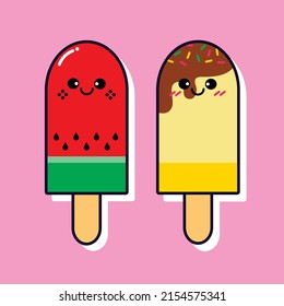 Cute Watermelon And Choco Banana Popsicles Ice Cream