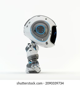 	
Cute white bot, 3d rendering on white background in side angle