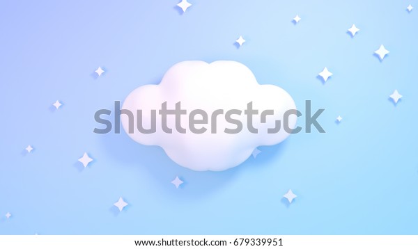 かわいい白い雲と星 青のパステル色の背景 3dレンダリング画像 のイラスト素材