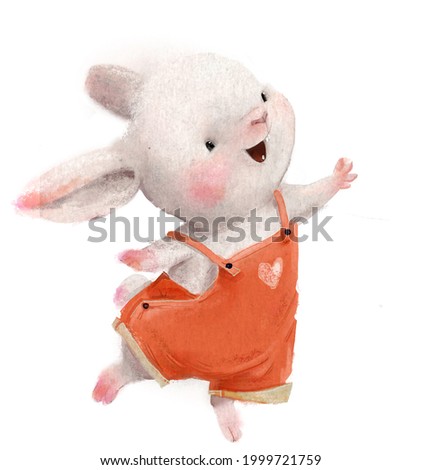 cute white hare boy character with red pants