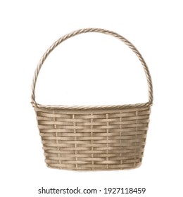 cute wicker basket for pet or flowers, clipart, hand drawn illustration for card decor, wedding, easter and pet theme