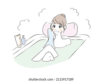 Cute Woman Bath Time Illustration of a person