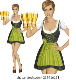 cute woman in drindl on oktoberfest with beer - Powered by Shutterstock