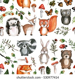 Cute Woodland Animals Watercolor Images Kindergarten Stock Illustration ...