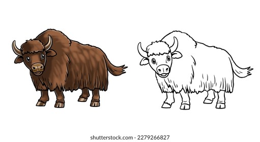 Cute yak for coloring  Template for coloring book and funny animals  Colouring page for kids 	