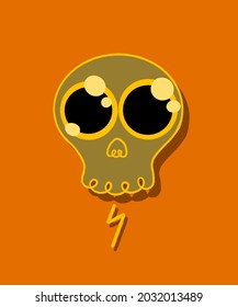 Cute Yellow Lamp And Skull With Little Lightning, With Big Eyes In Comic Anime Style, Perfect For Pod And Poster