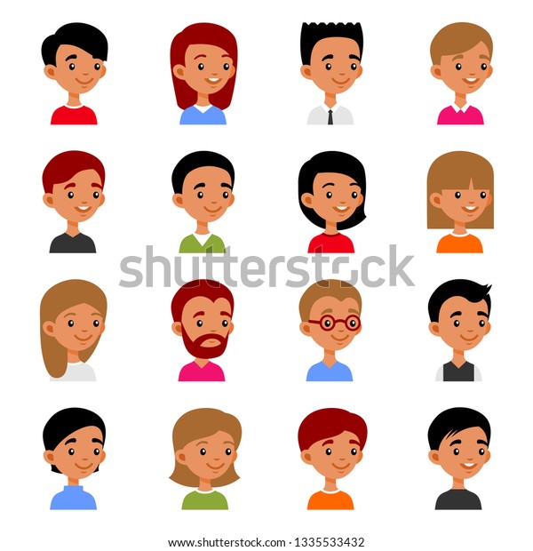 Cute Young Man Woman Avatars Cartoon Stock Illustration 1335533432 ...