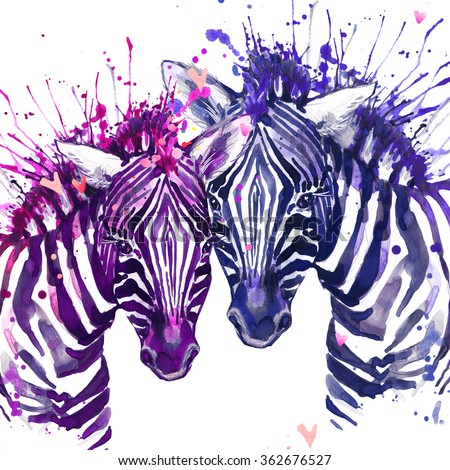 Cute zebra. Watercolor illustration. Fashion design. African animals. Wild nature.
