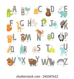 Cute Vector Zoo Alphabet Funny Cartoon Stock Vector (Royalty Free ...