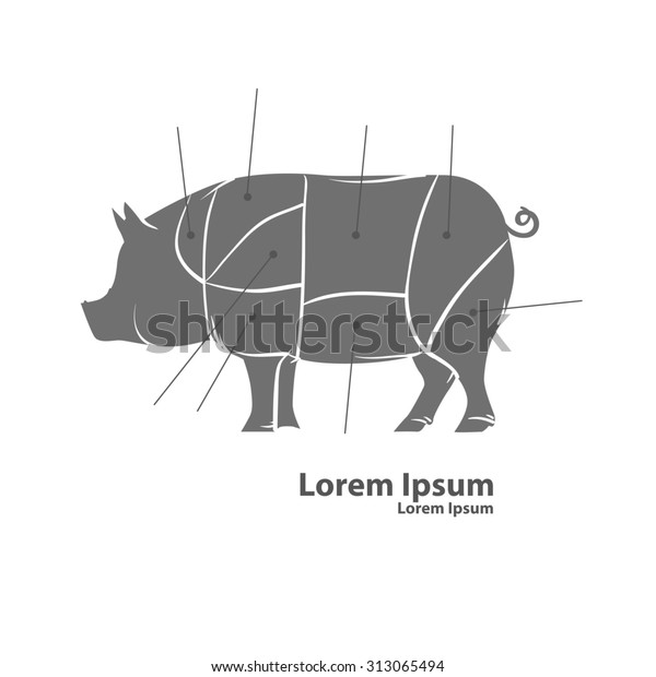 cuts of pork, butcher cuts scheme,
simple illustration, for menu, steak house,
silhouette