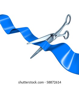 Cutting The Ribbon Blue Isolated On White