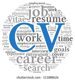 CV Curriculum Vitae Concept In Word Tag Cloud On White Background