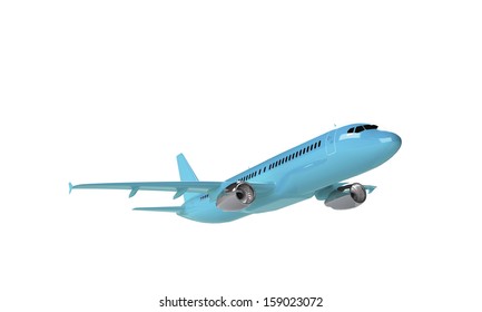 Cyan Airplane Take Off  Isolated Against The Clouds And Sky