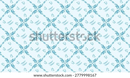 Cyan and azure blue seamless pattern with repetitive graphic motifs in multiple sizes