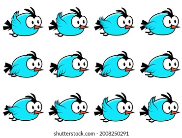 Cyan bird fly sprite sheet animation for video games