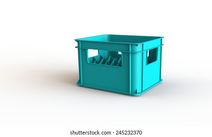 Cyan Plastic Crate Box Isolated On White