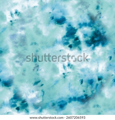Cyan Seamless Pattern Art. Teal Artistic Abstract  Fabric Textile.  Hippie Vintage Paint. Liquid Tie Dye Washes. Culture Ink Material