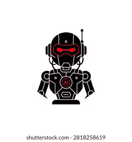Cyber AI robot vector, black red, artificial intelligence, futuristic, AI logo, technology icon