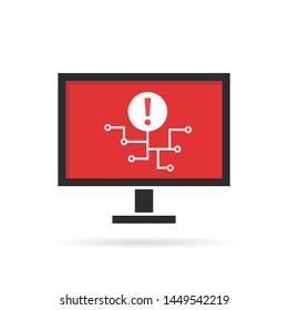 Cyber Attack On Personal Computer Or Virus Spread. Concept Of Spyware Encrypted For Ransom And Public System Hacking. Flat Style Trend Modern Logotype Graphic Design Isolated On White Background