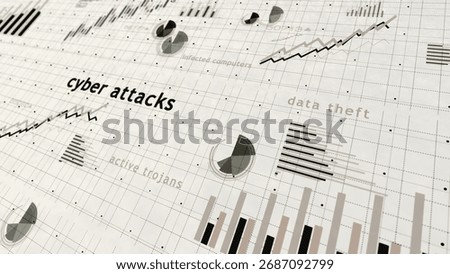 Cyber attacks and digital security breach charts and graphs diagram concept 3d illustration