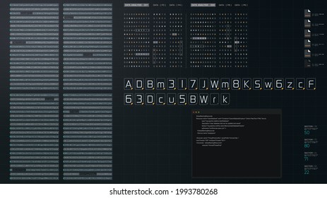 Cyber Crime concept : A programmer hacker trying to breached crypto currency address security by using algorithm source code to exploit weakness in password security