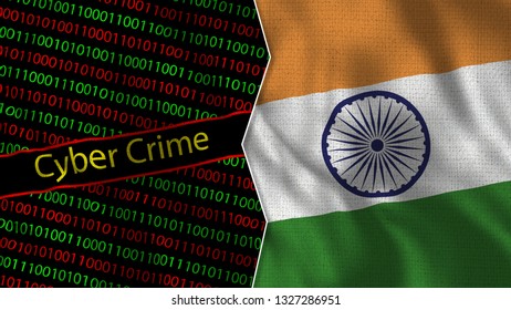 Cyber Crime Title And India - 3D Illustration Two Flag Together - Fabric Texture