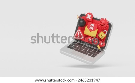 Cyber criminal Hacker attack stealing phishing personal user data notification security warning alert detected sign caution error attention exclamation mark virus malware scam anonymous. 3d rendering.