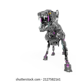 Cyber Dog Is In Defend Pose In White Background With Copy Space, 3d Illustration