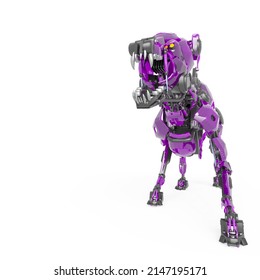 Cyber Dog Is In Defend Pose In White Background With Copy Space, 3d Illustration