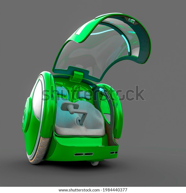 cyber electric car with a door open in gray\
background, 3d\
illustration