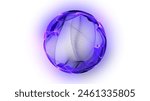 Cyber glowing 3d sphere of purple and black particles on a white background. Energy orb. Neon 3d sphere. Technology, science, artificial intelligence. Virtual assistant concept.