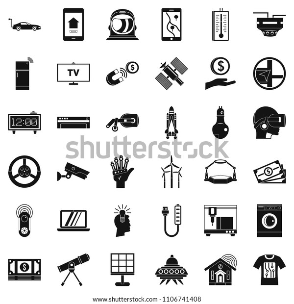 Cyber machine icons set.\
Simple style of 36 cyber machine icons for web isolated on white\
background
