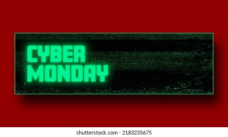 Cyber Monday With Browser Interface. Website Window Mockup, Internet Screen Frame, Browser Tab On Glitch Noise Static Television . 