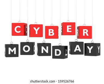 Cyber Monday - Red And Black Cubes Hanging On White Background