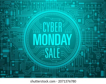 Cyber Monday Sale Design Template. Futuristic Technology Background. Blue Cybermonday Horizontal Banner. Illustration.